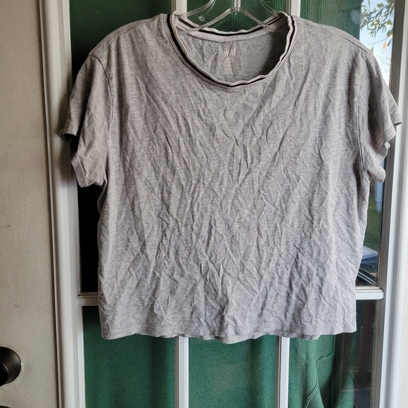 H&M Tops - HM Basic Womens Heather Grey Ringer Crew Neck Short Sleeve Tee Shirt Size 12-14Y